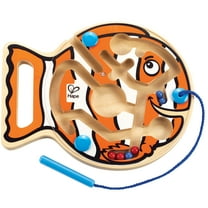 Hape: Go-Fish-Go - Wooden Magnetic Wand Bead Maze, Durable Fish Shaped Toy w/ Carry Handle, Orange & White, Transparent Cover, Toddlers & Kids Ages 2 