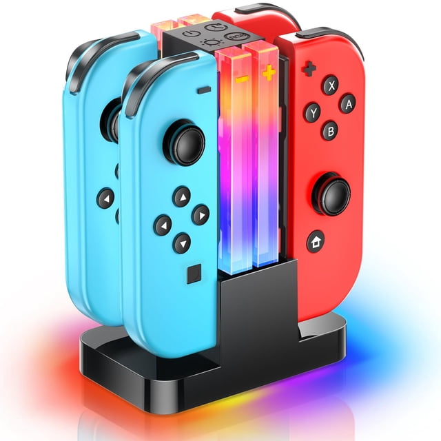 Wenocally Switch Controller Charger Dock Compatible with Nintendo Switch for Controller & OLED Model Controller with 6 RGB Light Modes, Switch Charging Station 64 Games with Type-C Cable