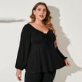 thumbnail image 4 of Plus Size Tops For Women Lantern Sleeve V Neck High Waist Blouse Shirt, 4 of 5