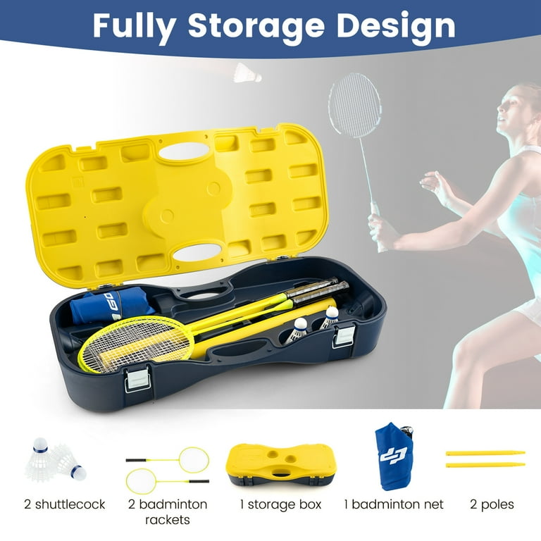 Costway Portable Badminton Set with 2 Shuttlecocks Badminton Rackets  Outdoor Sport Game Set