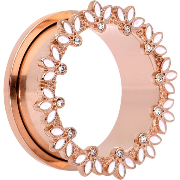 Body Candy 2Pc Plated Steel Rosy White Leaves 25mm Double Flare Screw Fit Tunnel Plug Ear Plug Gauges Set