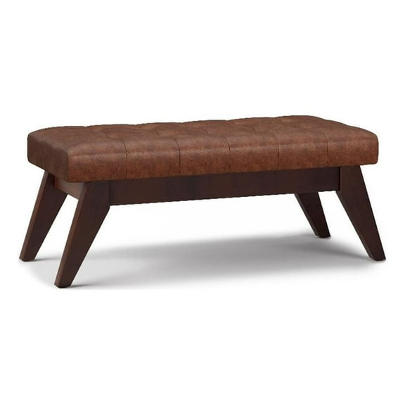 Pemberly Row 40"W Tufted Ottoman Bench in Distressed Saddle Brown Faux Leather