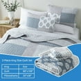 thumbnail image 6 of Bedduvit King Size Quilt Set - 100% Cotton Blue Gray Floral Real-Patchwork Plaid Striped Farmhouse Bedspread for King Bed, Reversible Lightweight All Season Comforter Bedding Set, 3-Piece 98"x106", 6 of 8