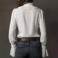 thumbnail image 5 of Endives Womens Long Sleeve Shirt Retro Staly with Lace Blouse Cuffs Blouse Tops Spring Outfit White2, 5 of 7