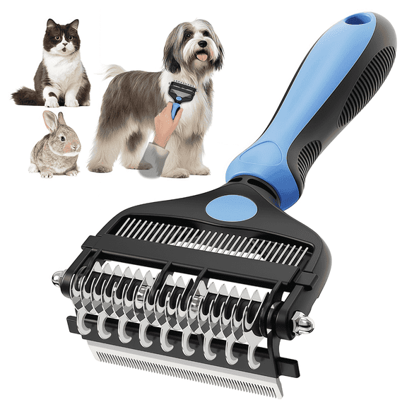 LHYXU 3-in-1 Professional Pet Grooming Brush for Dogs & Cats โ Dematting Comb, Undercoat Rake & Deshedding Tool for Long & Short Hair, Heavy Shedding & Matted Fur (Blue)