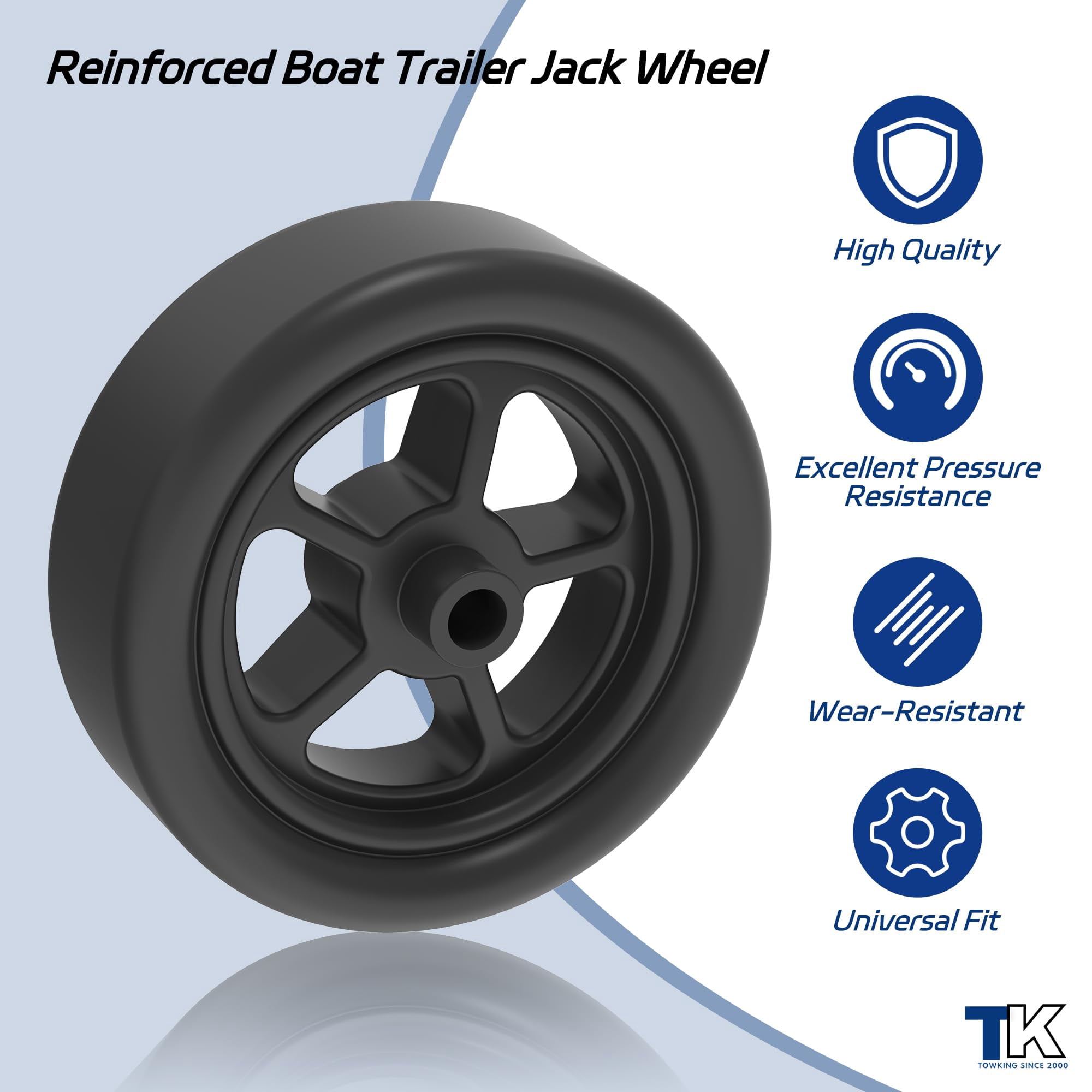 TOWKING 1500lbs 6" Trailer Jack Swivel Caster Replacement with Upgraded Spoked Wheel and Pin, Black