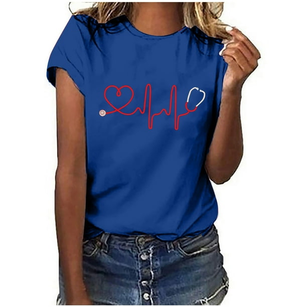 Camiseta de manga corta con estampado de día de la enfermera para mujer OAVQHLG3B Store lin121212
