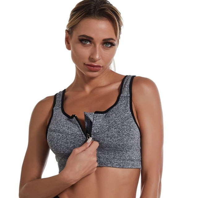 Sujetador deportivo de gran tamaño con cremallera frontal sin aro de acero fruncido Yoga Fitness running Lady ropa interior a prueba de golpes hermoso chaleco