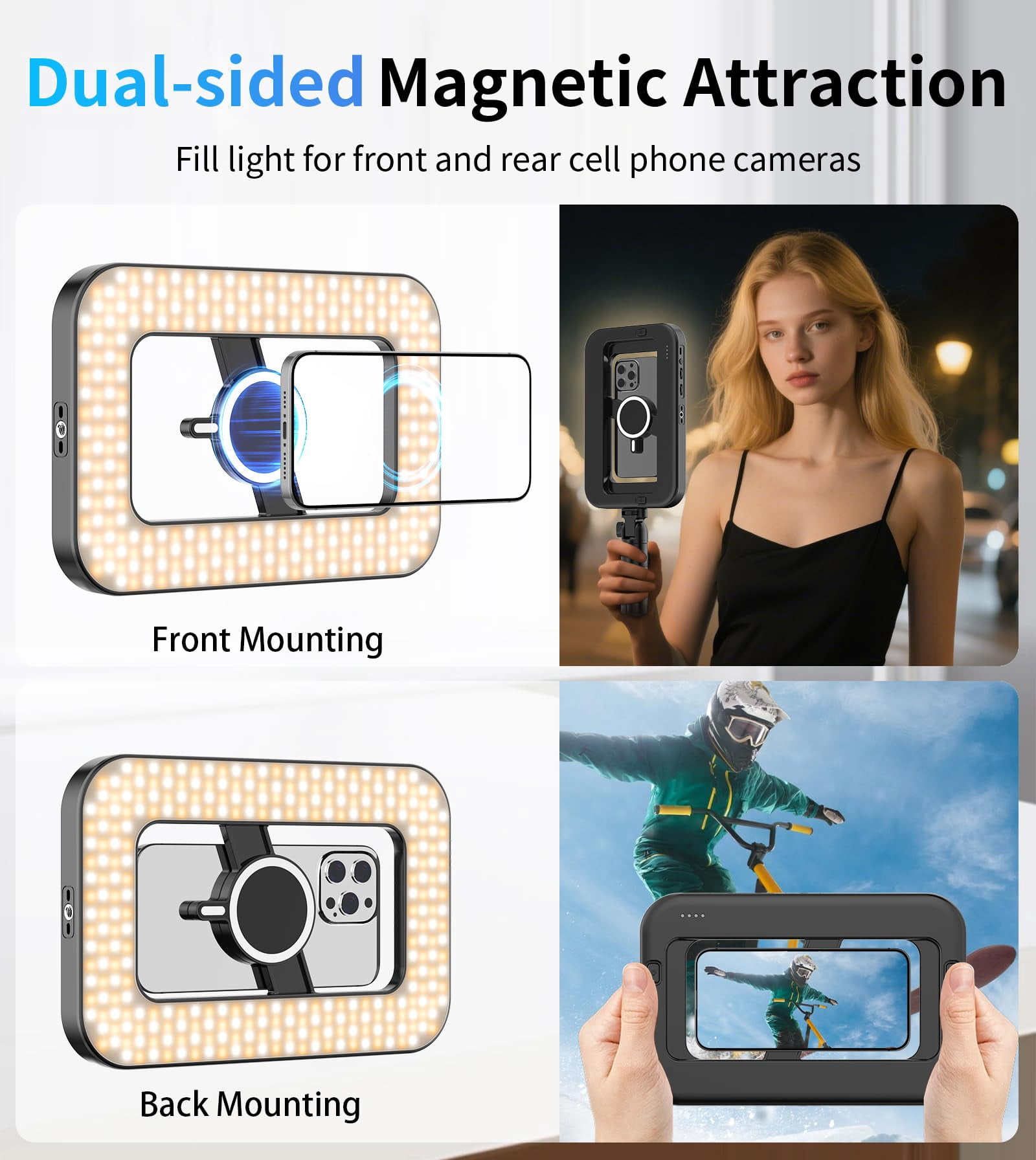 Magnetic 6000mah Rgb Selfie Ring Light For 448 Led Rechargeable Phone With Mini Tripod Stand  Double-sided Handheld Stabilizer Magsafe/phones/video Recording/photos