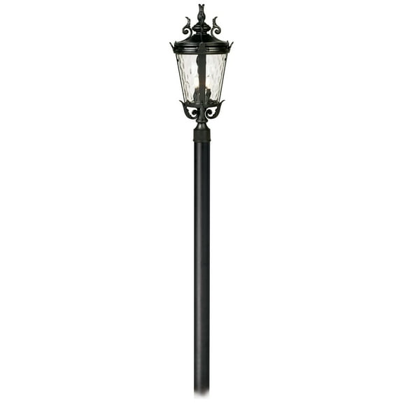 John Timberland Casa Marseille Vintage Outdoor Post Light Textured Black Scroll with Burial Pole 107" Clear Hammered Glass for Exterior Barn Deck Yard