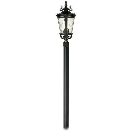 John Timberland Traditional Outdoor Post Light with Burial Pole Textured Black Scroll 107 Clear Hammered Glass for Garden Yard