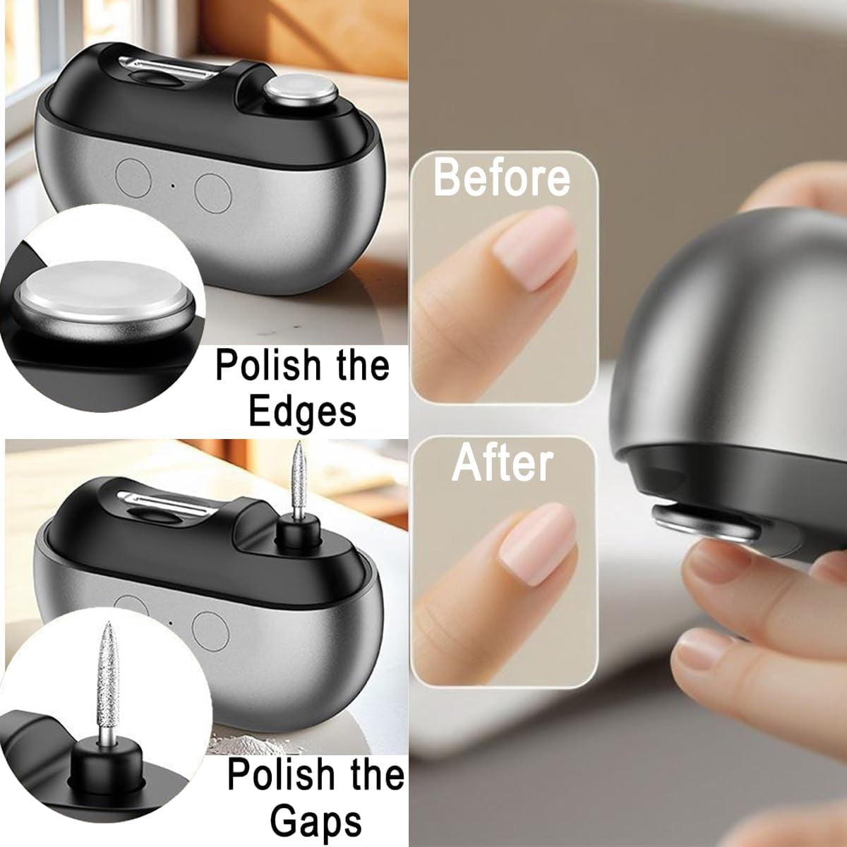 Electric Nail Clippers Seniors, 2026 New 3-in-1 Electric Automatic Nail Trimmer & Polisher with LED Light, USB Rechargeable, Nail Scraps Storage, Safer for Infants, The Elderly, and Adults, Black