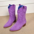thumbnail image 7 of UngA Women's Cowboy Boots Mid Calf Fashion Cowgirl Boots with Embroidery Western Snip Toe Purple,Size 7.5, 7 of 7