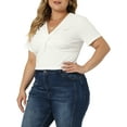thumbnail image 4 of Women's Plus Size Twist Front V Neck Ribbed Short Sleeve Casual Solid Blouses White 3X, 4 of 6