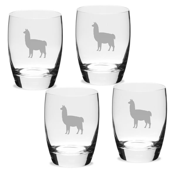 Llama Deep Etched Luigi B Michelangelo Double Old Fashion Glass Set of 4