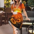 thumbnail image 3 of Picia Sunset Golden Sunflower Field Pattern Women's Short Sleeve Summer Dress Pleated Loose Swing Knee Length Short Sleeve Swing Dresses, 3 of 6