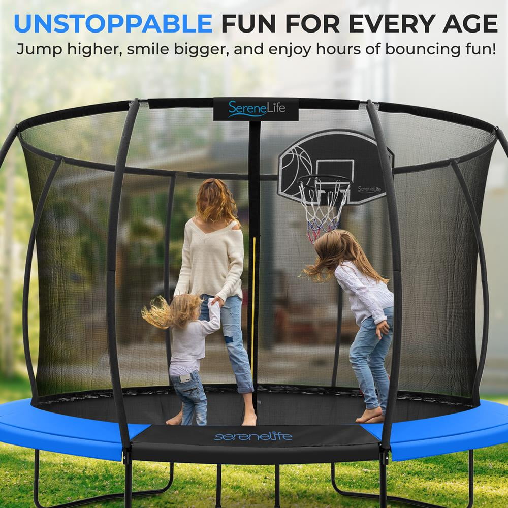 14ft Pumpkin Recreational Trampoline with Luxury Ladder and Basketball Hoop System for Kids / Children and Inner Enclosure, SLTRMPK14BL.5 (Blue)