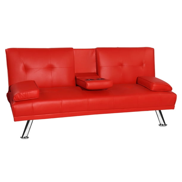 Dklgg Sofa Bed Futon Faux Leather Sofas With 2 Cup Holders For Living Room Red Walmart Com Walmart Com