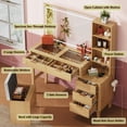 thumbnail image 3 of GALAXHERO Vanity Desk with Lighted Mirror and Glass Top, Fluted Makeup Table Set, Makeup Vanity Chair with Storage, 5 Drawers Bedroom Dressing Table for Girls, Women, Natural Oak, 3 of 8