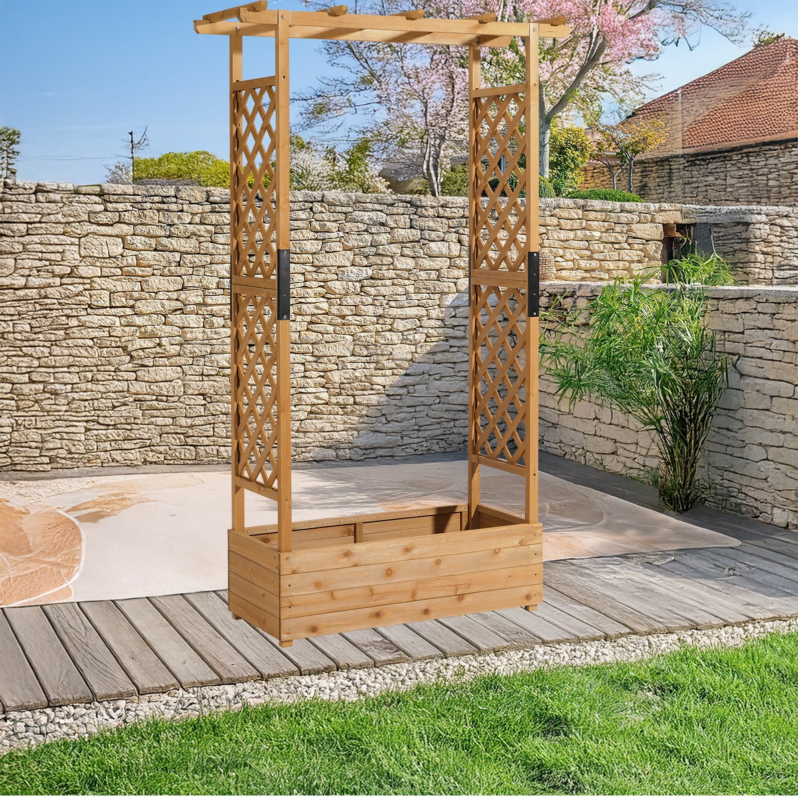 Raised Garden Bed 42.9×17.3×71.7 in, Vertical Planter with 2 Side Trellises & Hanging Top, Drainage Holes for Outdoor Patio Balcony Garden