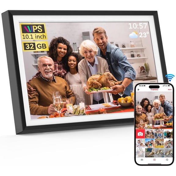 Frameo 10.1 inch Digital Picture Frame,  WiFi Digital Photo Frame with 32G Memory,  Touch Screen, -Rotate, Slideshow, Easy Setup, Share Photos and Videos Anywhere(Black)