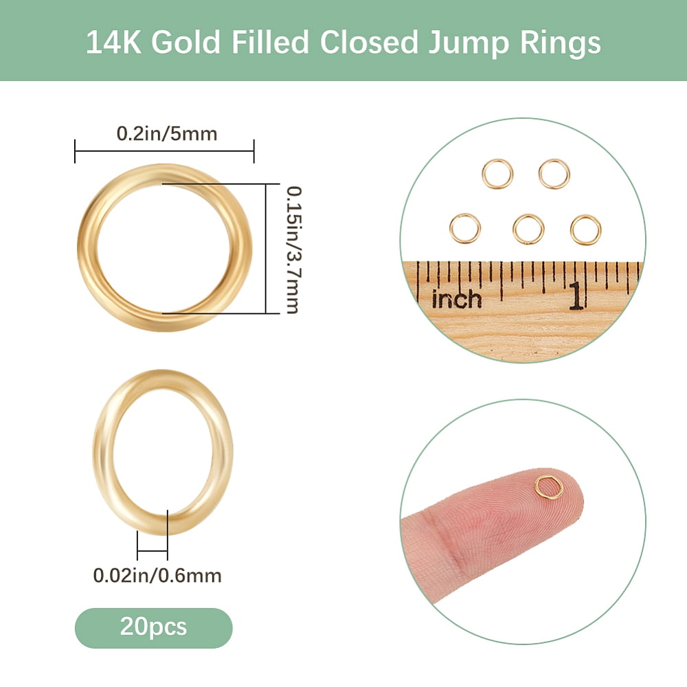 1 Box 20Pcs 1/20 14K Gold Filled Soldered Closed Jump Rings Yellow Gold Real 14K Gold Filled 22 Gauge 5x0.6mm Inner Diameter: 3.7mm