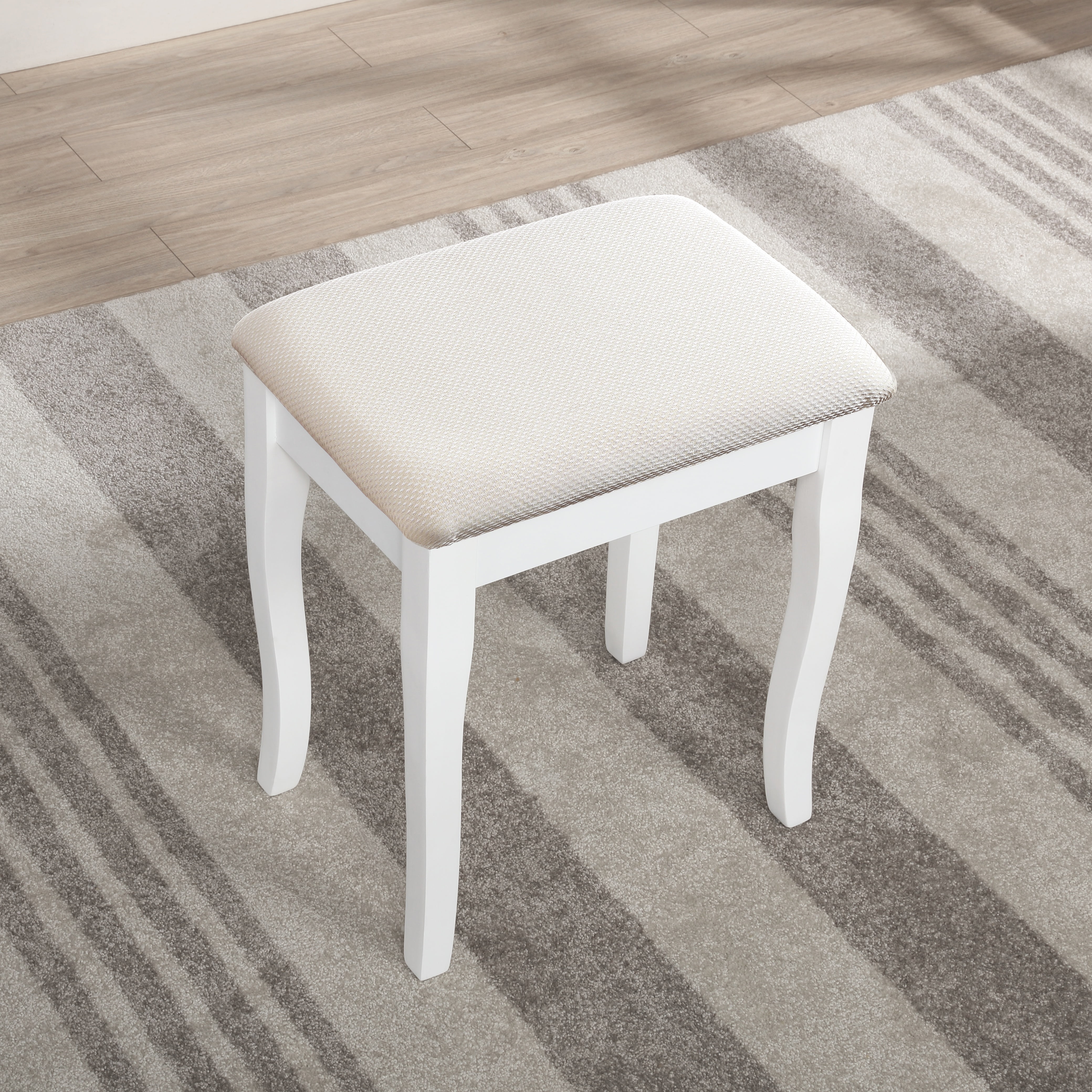 Roundhill Furniture Sanlo Wooden Vanity Make Up Table and Stool Set, White