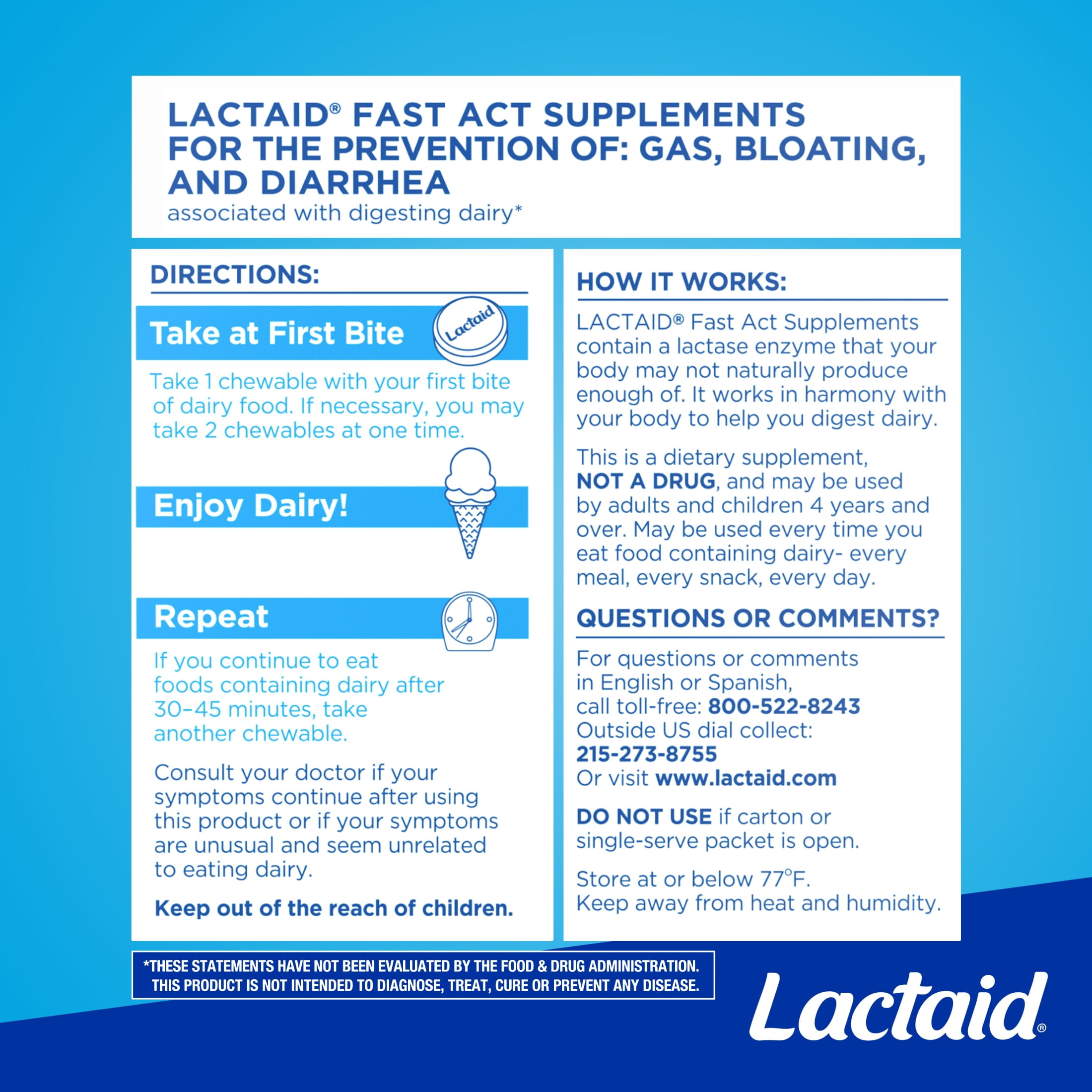 Lactaid Fast Act Chewables, Pills for Lactose Intolerance, Vanilla