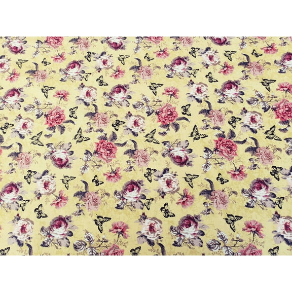 Windham Fabrics Butterflies and Flowers Afternoon Tea in Yellow 100% Cotton Fabric sold by the yard