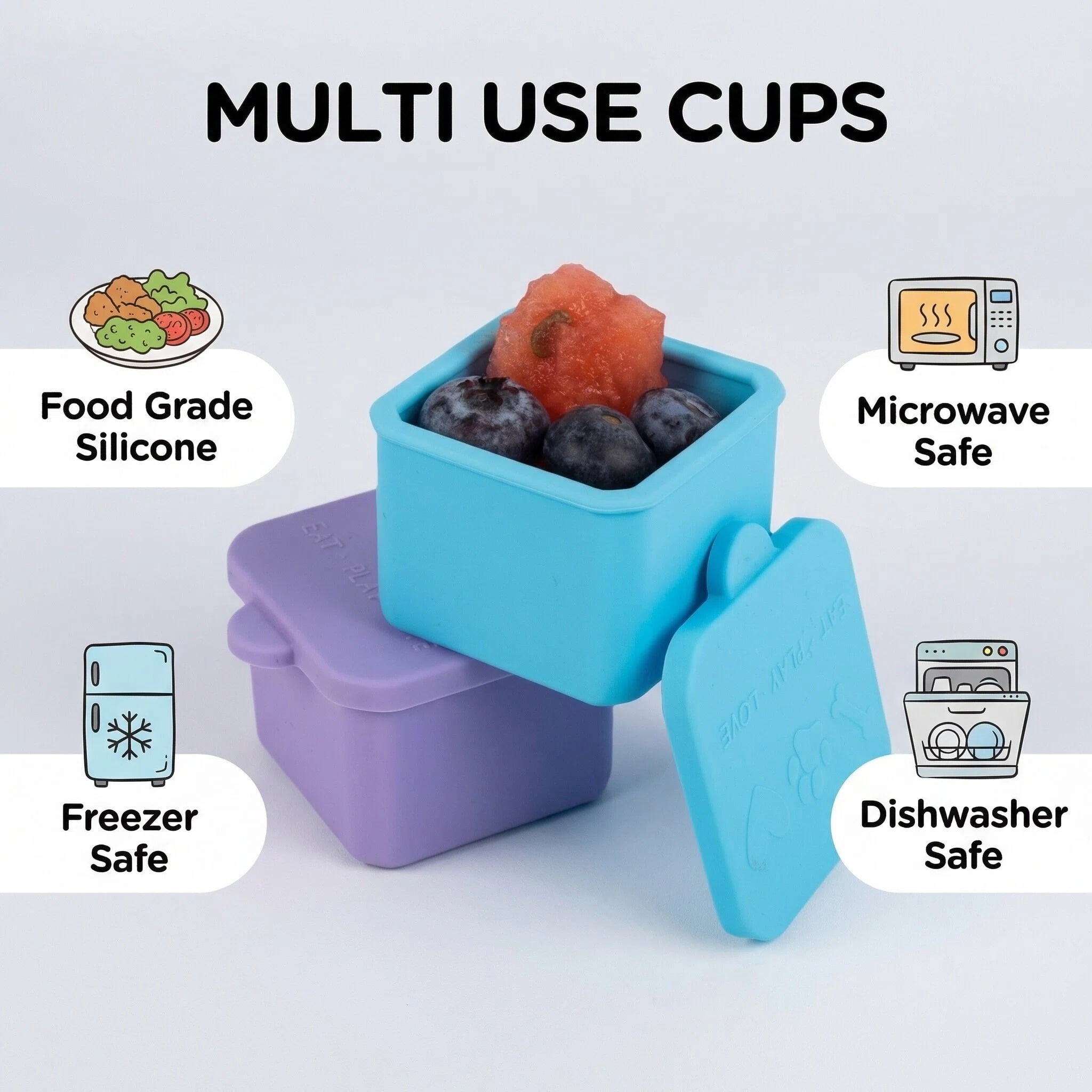 3 Pack Silicone Small Snack Container, Stackable Puree Sauce Condiment Food Storage Lunch Bento Box with Lids, Leak-proof, BPA Free, Dishwasher & Microwave & Oven Safe