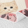 thumbnail image 5 of Homewish Cartoon Cat Animals Checkered Quilt King,Pink Flowers King Coverlet Set,3-Piece, 5 of 7