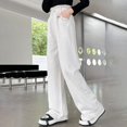 thumbnail image 6 of CPNG Girls Casual Pants Elastic High Waist Straight Wide Leg Pants with Frayed Edge Lightweight Breathable Streetwear Pants, 6 of 8