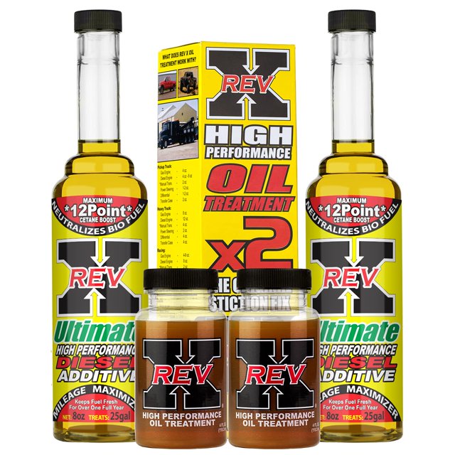 REV X Super Ultimate Kit pour Diesel - Additif à l'Huile Haute Performance 4 Oz (2) + Traitement de Carburant Ultime 8 Oz (2)