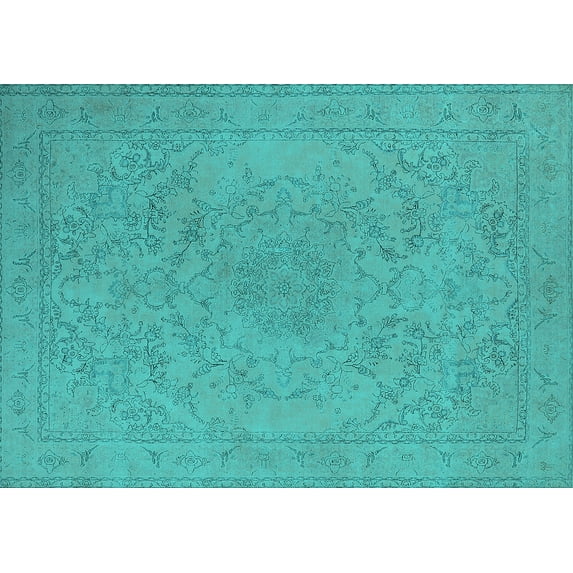 Ahgly Company Machine Washable Indoor Rectangle Oriental Turquoise Blue Industrial Area Rugs, 8' x 12'