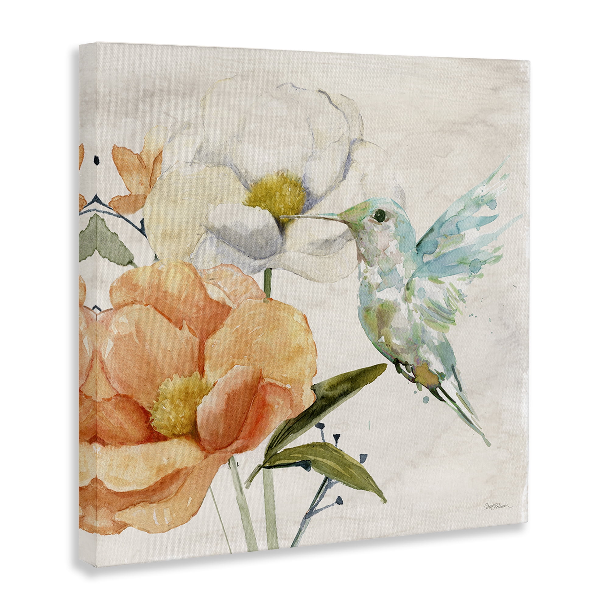 Stupell Industries Hummingbird & Flower Nectar Plants & Flowers Painting Wrapped Canvas Art Print Wall Art, 24 x 24