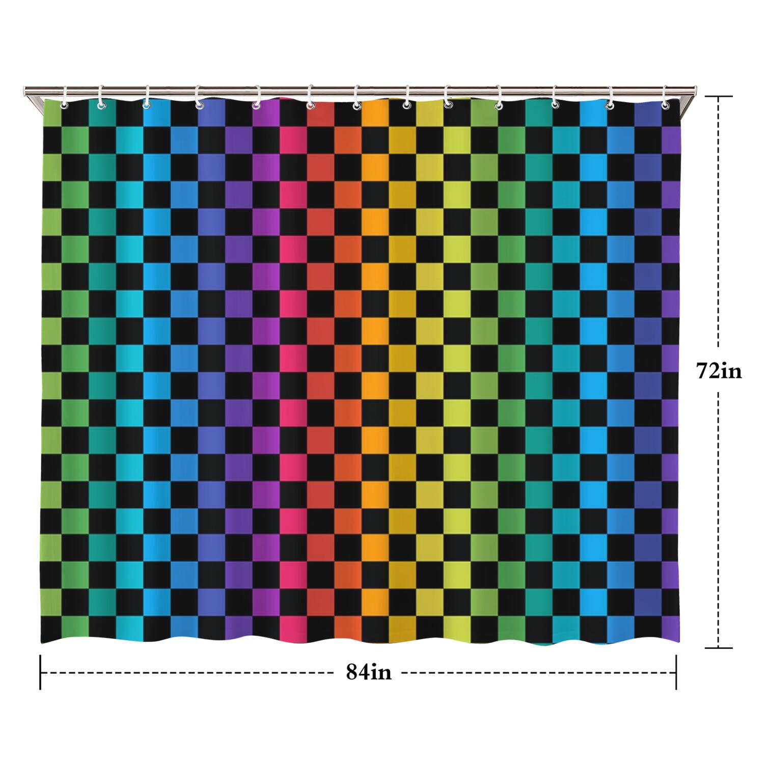 Rainbow Checkered Pattern Shower Curtain 84"x72" ,Bathroom Decorative Shower Curtains Set with 12 Hooks,Modern Waterproof Washable Shower Curtain