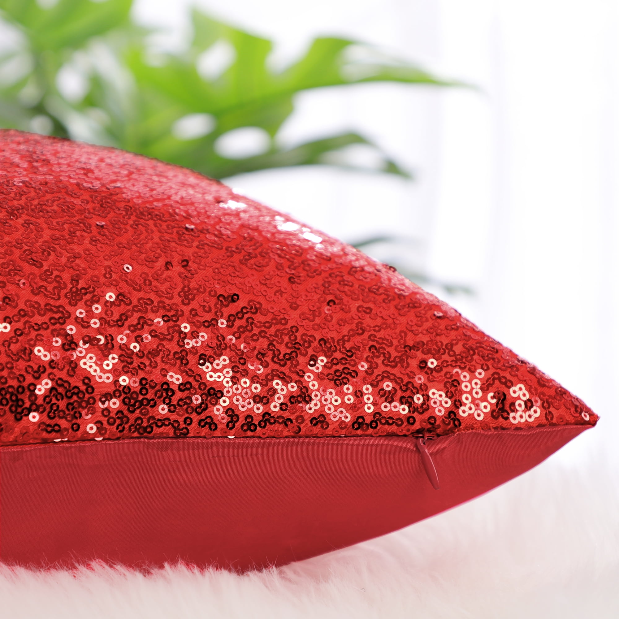 Unique Bargains 2 Pack Sequins Decorative Throw Pillow Covers 16" x16" Red