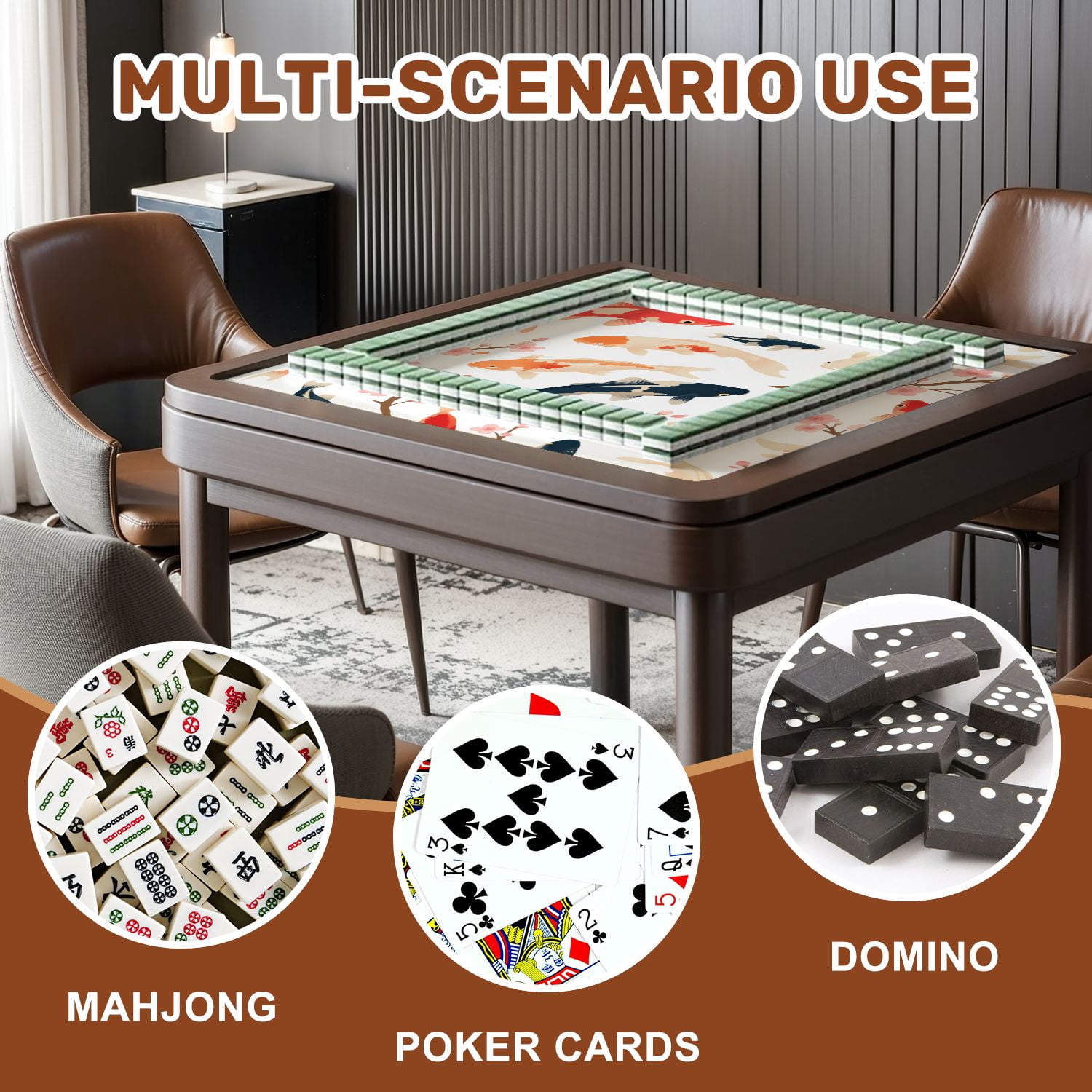 Mahjong Mat 31.5" x 31.5" Garden Oriental china garden spring asian fishes nature art Non-Slip Noise Reduction American Mahjong Tiles Table Cover for Dominoes Poker Card Board Games Gift