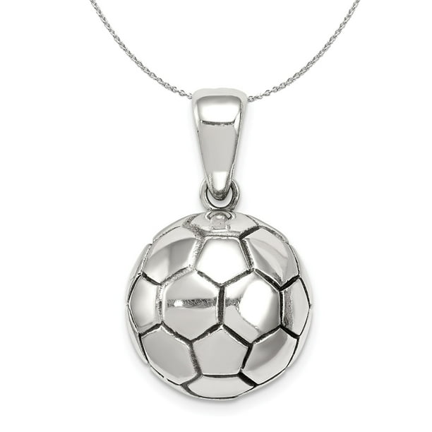 Black Bow Jewelry Company Sterling Silver 17mm Antiqued 3D Soccer Ball Necklace