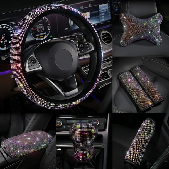 MELIVO Bling Rhinestone, 38 cm, Shiny Luxury Cloth Steering Wheel Cover