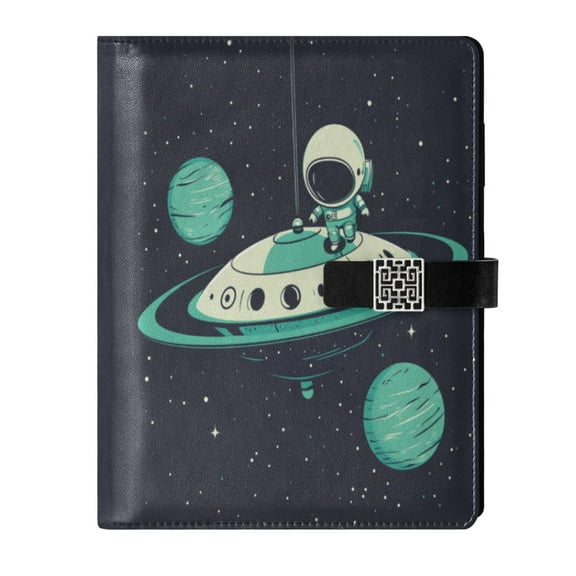 9.2x6.7 inch Leather Notebook 100 Sheets, Multi-Pocket Design & Pen Loop A Cute Little Astronaut Refillable Journal Organizer