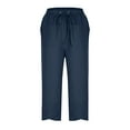 thumbnail image 6 of Bloomae Capri Pants for Women Casual 2025 Summer Drawstring Elastic High Waist Linen Pants Wide Leg Plus Size Lounge Capris with Pockets Navy XXL, 6 of 6