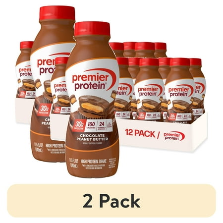 (2 pack) Premier Protein Shake, Chocolate Peanut Butter, 30g Protein, 11.5 fl oz, 12 Ct