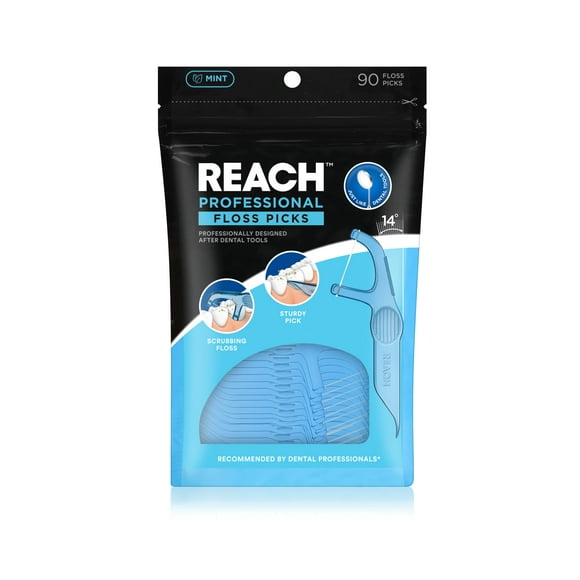 REACH Dental Floss Picks 90-ct Mint Plaque Remover Optimal Gum & Teeth Reach Glides Easily PFAS Free Ergonomic Multi-Use Flosser for Adults Oral Care
