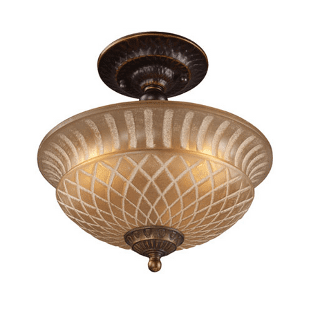 10.25 Inch Three Light - Semi Flush 3 Light With Golden Bronze Finish Antique Amber Glass Medium Base 10 inch 225 Watts - World of Lamp
