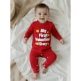 thumbnail image 5 of BemeyourBBs My First Valentine Day Baby Girl Boy Outfit Romper Heart Embroidery Long Sleeve Jumpsuit, 5 of 9