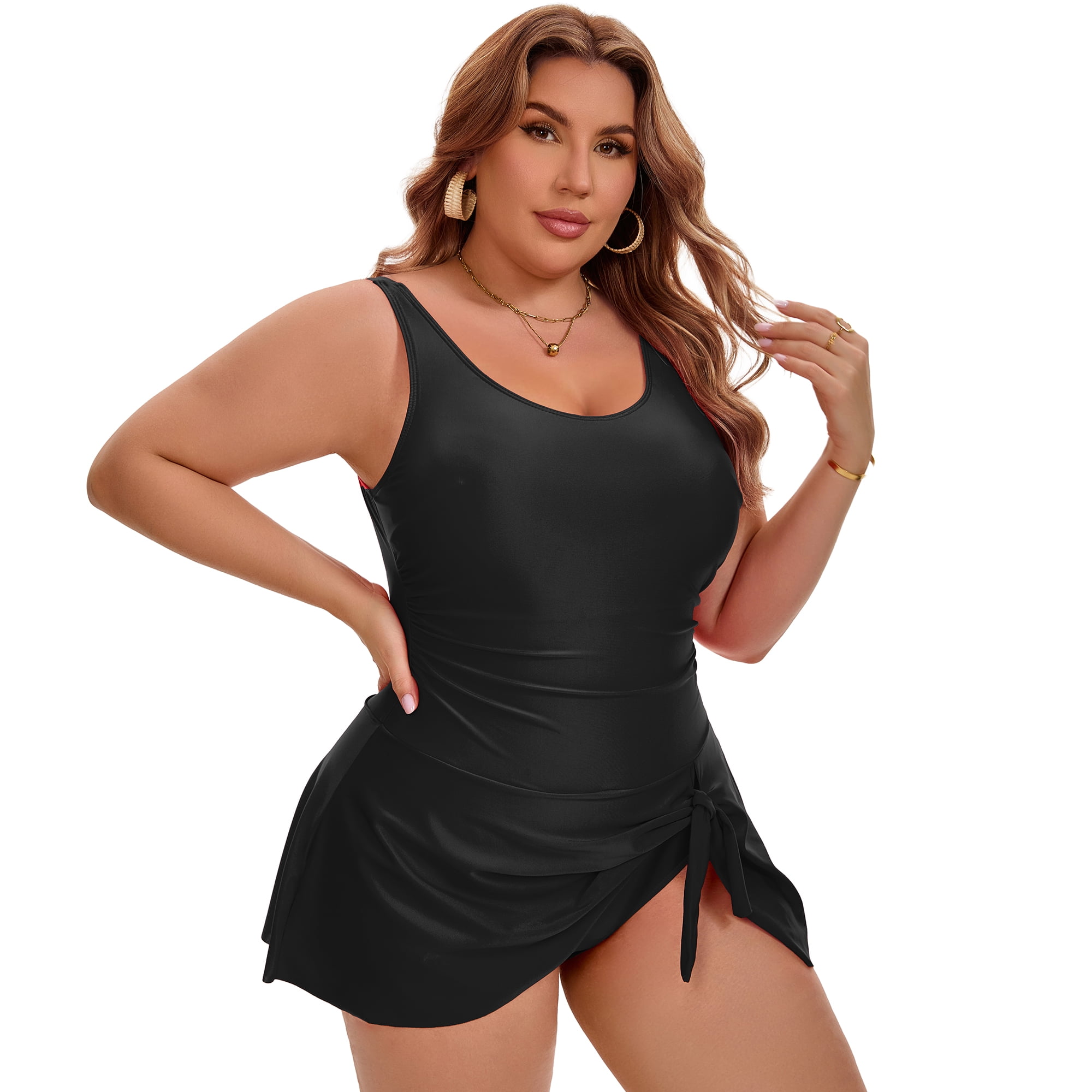 DARING DIVA Women's Plus Tummy Control Beach Vacation Swimdress 3X Black