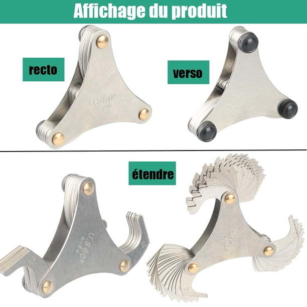 Calibre de rosca plegable de acero inoxidable, calibre de rosca americano de 60 grados Acero inoxidable, herramienta de medición de calibre de rosca de 60 grados con 51 cuchillas ZefeiWu 9024735328025