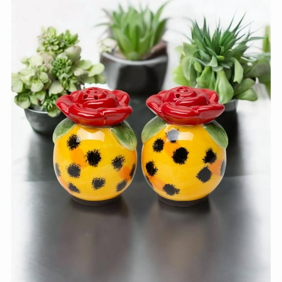 Whimsical Red Rose Unique Salt and Pepper Shakers