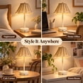 thumbnail image 4 of Vintage Rattan LED Table Lamp, Rechargeable Touch Dimmable Bedside Light, Scalloped Woven Shade Decorative Lamp for Bedroom Living Room Patio, 4 of 7